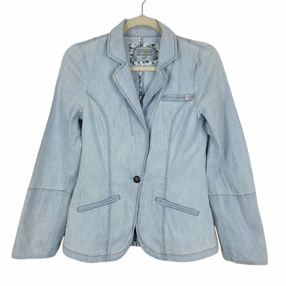 guess Light Wash Denim Jacket Blazer Small - Picture 1 of 16